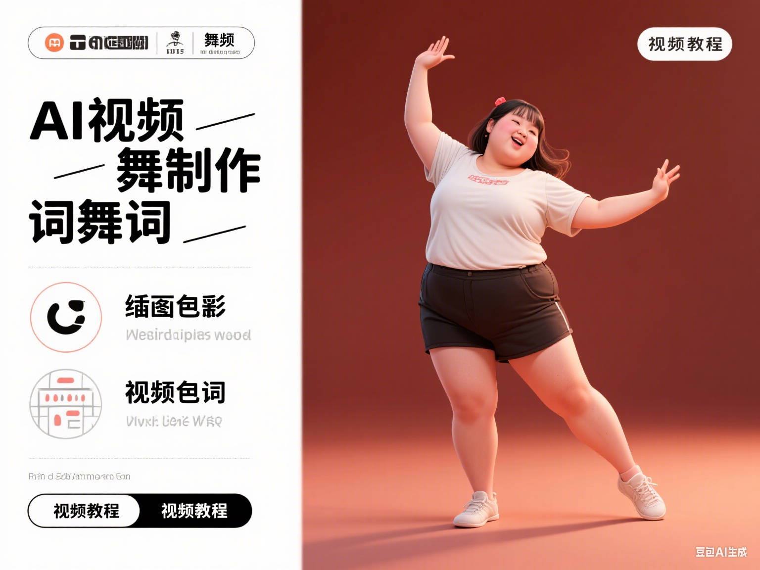 微胖女孩舞蹈AI视频制作提示词（含绘图词、视频词）跳舞+视频教程-阳光学社