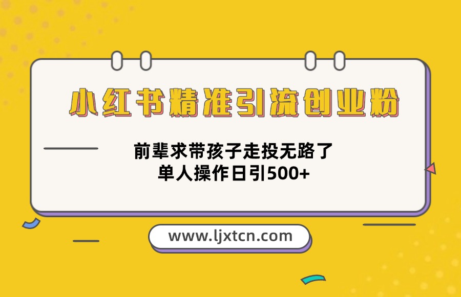 小红书精准引流创业粉，前辈求带孩子走投无路了，单人操作日引500+-阳光学社