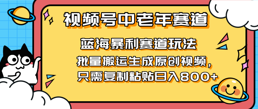 （14314期）2025视频号中老年短视频蓝海暴利风口！复制粘贴搬运视频单日赚800+，无...-阳光学社