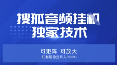 【搜狐音频挂G】独家技术，可矩阵可放大，红利期稳定月入8k【揭秘】-阳光学社