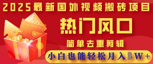 2025最新视频搬砖项目，热门风口，简单去重剪辑，小白也能轻松月入过W-阳光学社